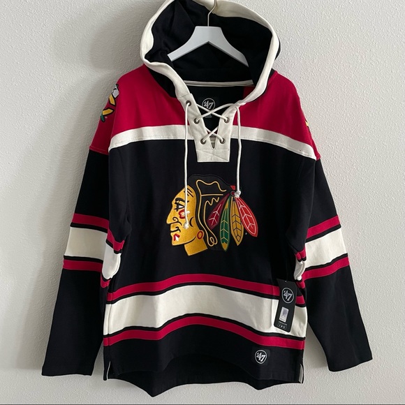 SOLD Chicago Blackhawks Superior '47 Lacer Heavy Fleece Hoodie NHL Size L Men - Picture 6 of 12